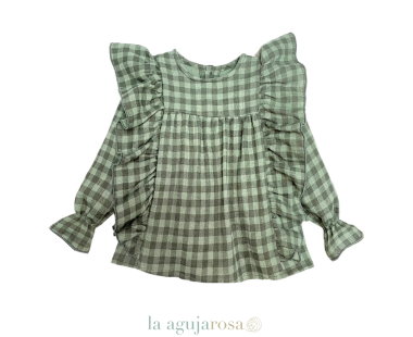 CAMISA DE CUADROS Y VOLANTES EN VERDE Y GRIS DE EVE CHILDREN 2