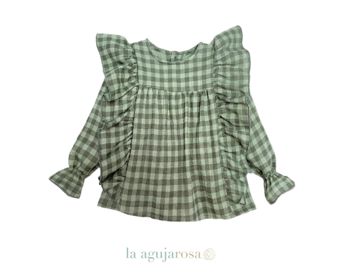 CAMISA DE CUADROS Y VOLANTES EN VERDE Y GRIS DE EVE CHILDREN