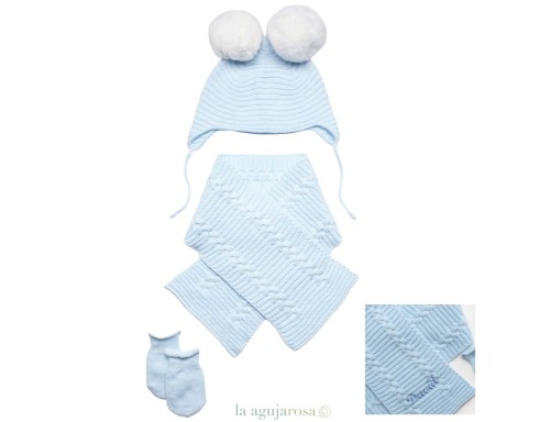 BUFANDA Y GORRO P. DOBLE LIN TRENZAS CELESTE DE JULIANA