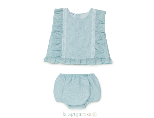 CONJUNTO RANITA TELA LINO PUNTILLAS DE LA COLECCIÓN ALTEA DE JULIANA