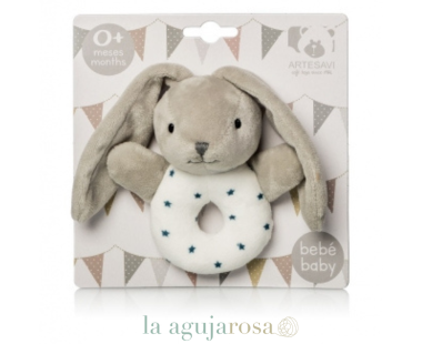 BABY CONEJITO ESTRELLAS SONAJERO CIRCULAR 12 CM DE ARTESAVI