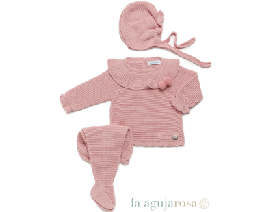 CONJUNTO 3 PIEZAS VOLANTE ROSA EMPOLVADO LIN DE JULIANA