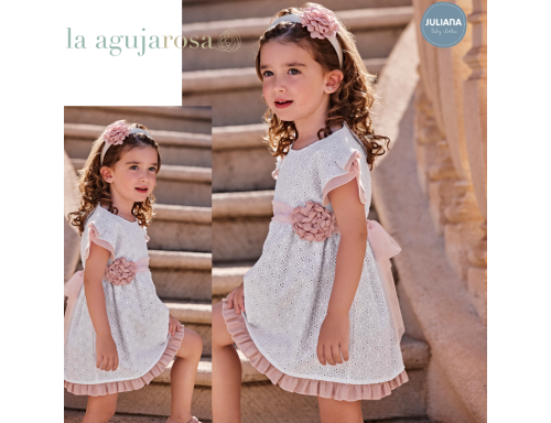 VESTIDO CORTADO CINTURA ENCAJE FLOR DE LA COLECCIÓN OSTRO DE JULIANA