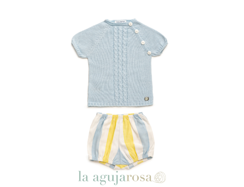 CONJUNTO PANTALÓN TELA RAYADA TRENZAS DE LA COLECCIÓN GARBÍ DE JULIANA