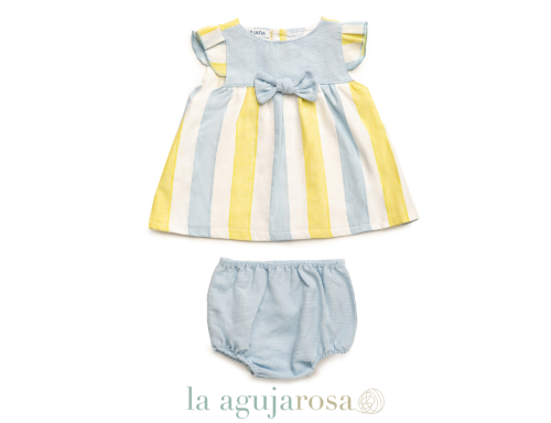 VESTIDO CORTO CON BRAGA RAYADO DE LA COLECCIÓN GARBÍ DE JULIANA