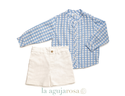 CONJUNTO CAMISA NIÑO CUADRITOS PLUMETI DE LA COLECCIÓN TIVANO DE JULIANA