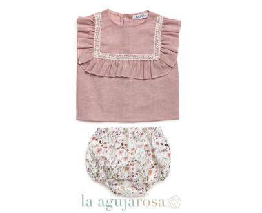 CONJUNTO CAMISA Y BRAGA DE NIÑA DE TELA DE FLORECITAS DE...