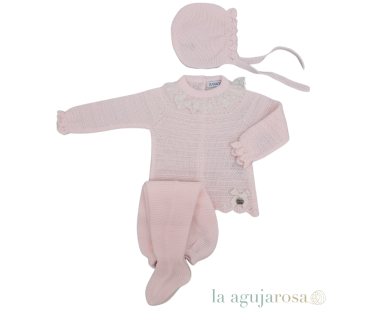 CONJUNTO 3P. RECOGIDAS PUNTILLA ROSA DE JULIANA