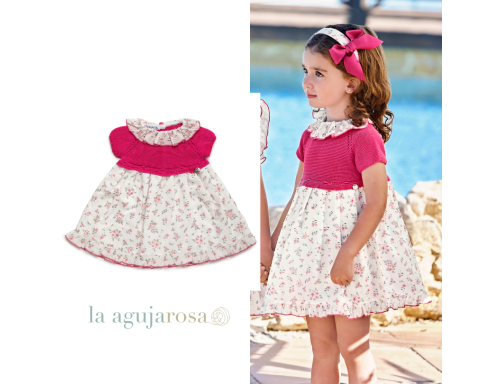 VESTIDO CUERPO DE PUNTO CON TELA DE FLORECITAS DE PLUMETI DE LA COLECCIÓN LLEVANTERA DE JULIANA