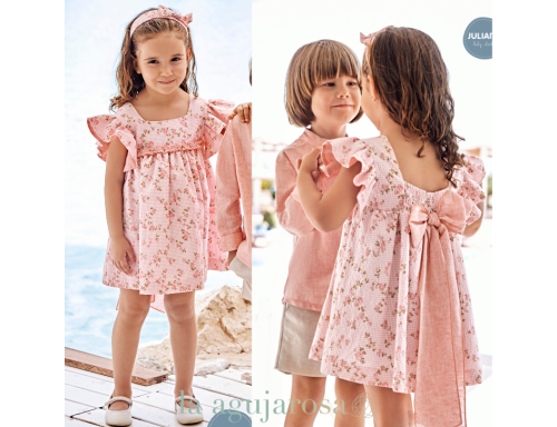 VESTIDO CUADRITOS FLORECITAS DE LA COLECCIÓN GREGAL DE JULIANA