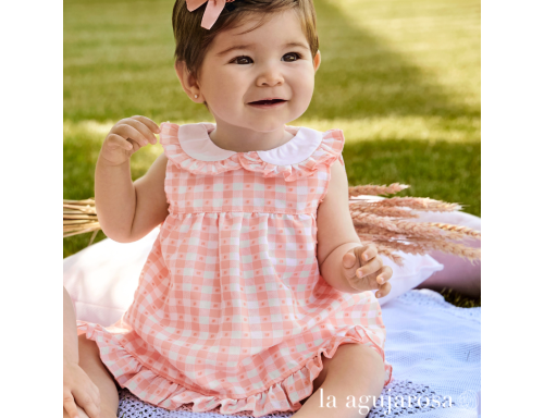 VESTIDO CORTO DE CUADRITOS CON BRAGA LISA DE LA COLECCIÓN CIERZO DE JULIANA