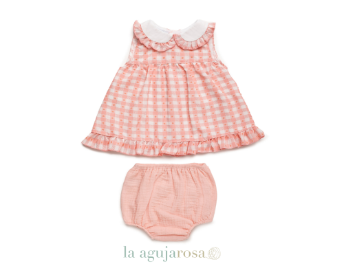 VESTIDO CORTO DE CUADRITOS CON BRAGA LISA DE LA COLECCIÓN CIERZO DE JULIANA