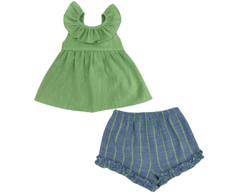 CONJUNTO DE NIÑA EN TONOS VERDES DE COCOTE