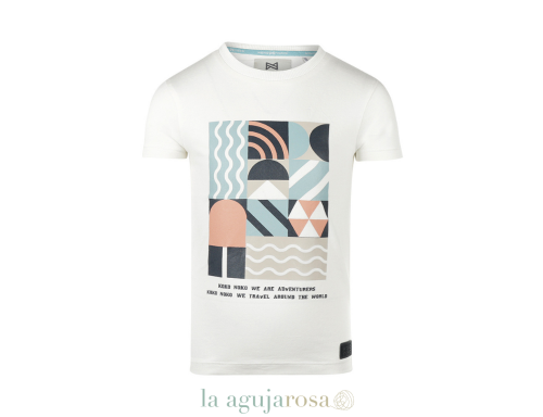 CAMISETA DE NIÑO KOKO NOKO BLANCO ROTO AZUL CLARO ROJO SUAVE