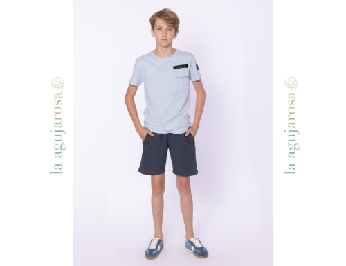 CAMISETA DE NIÑO NO WAY MONDAY AZUL CLARO CON BOLSILLO EN EL PECHO