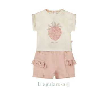 DIRKJE CONJUNTO DE NIÑA CAMISETA SHORTS CORAL ROSA FRESA 2