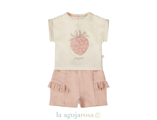 DIRKJE CONJUNTO DE NIÑA CAMISETA SHORTS CORAL ROSA FRESA