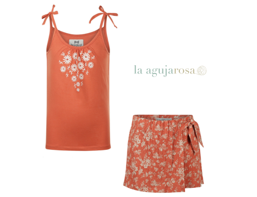 CONJUNTO DE NIÑA KOKO NOKO FLORALES DE COLOR NARANJA SUAVES