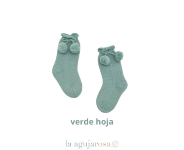 CALCETÍN POMPONES VERDE HOJA DE JULIANA