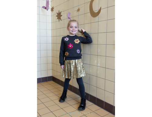 SWETER DE NIÑA DE ALGODÓN ORGÁNICO CON FLORES DE LENTEJUELAS DE JUBEL