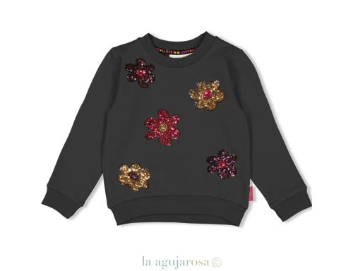 SWETER DE NIÑA DE ALGODÓN ORGÁNICO CON FLORES DE LENTEJUELAS DE JUBEL
