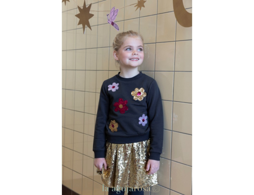 SWETER DE NIÑA DE ALGODÓN ORGÁNICO CON FLORES DE LENTEJUELAS DE JUBEL