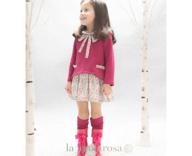 VESTIDO INFANTIL EVASÉ COMBIANDO CUERPO CLOQUE FUCSIA...
