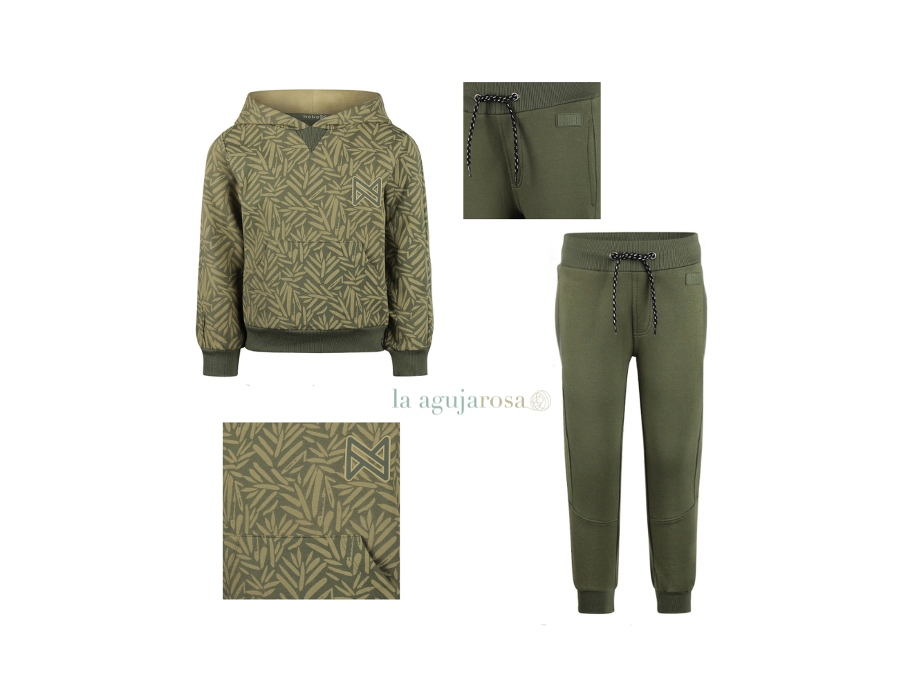 CONJUNTO SUDADERA CON CAPUCHA VERDE MILITAR Y...