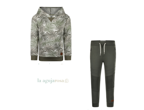 CONJUNTO SUDADERA CON CAPUCHA Y PANTALÓN CHÁNDALPARA NIÑO KOKO NOKO VERDE CLARO BLANCO ROTO