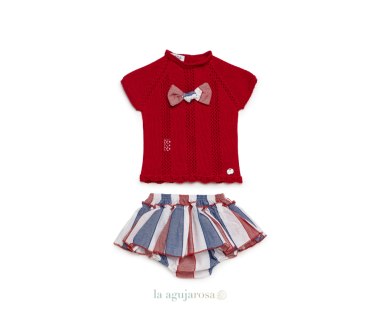 CONJUNTO BRAGA VOLANTE TELA RAYADA DE LA COLECCIÓN SANDÍA...