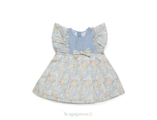 VESTIDO CORTADO CINTURA HOMBRERAS CACHEMIRA DE LA COLECCIÓN MANDARINA DE JULIANA