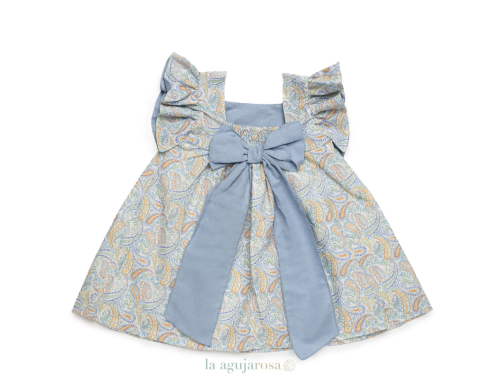 VESTIDO CORTADO CINTURA CACHEMIRAS LAZO DE LA COLECCIÓN MANDARINA DE JULIANA