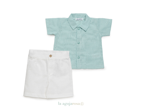 CONJUNTO CAMISA NIÑO MANGA CORTA DE LA COLECCIÓN MENTA DE JULIANA