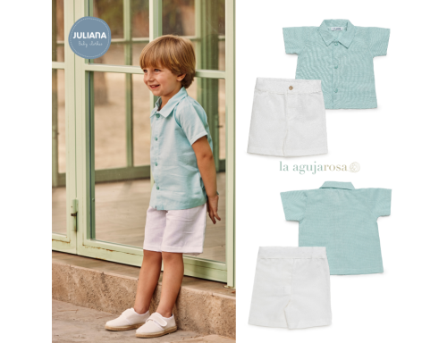 CONJUNTO CAMISA NIÑO MANGA CORTA DE LA COLECCIÓN MENTA DE JULIANA