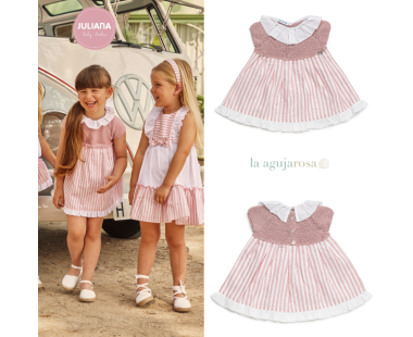 VESTIDO CUERPO DE PUNTO Y TELA RAYADA DE LA COLECCIÓN...