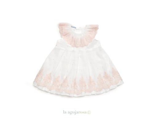 VESTIDO CORTADO CINTURA ENCAJE VOLANTE DE LA COLECCIÓN CARAMELO DE JULIANA