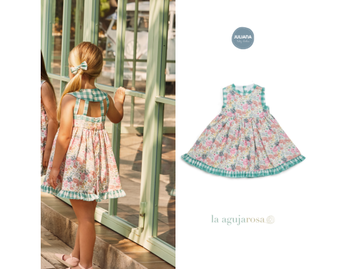 VESTIDO CORTADO CINTURA FLORES CUADROS DE LA COLECCIÓN AZÚCAR DE JULIANA