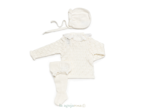 CONJUNTO 3P CALADO ROMBOS DE LA COLECCIÓN CANELA DE JULIANA