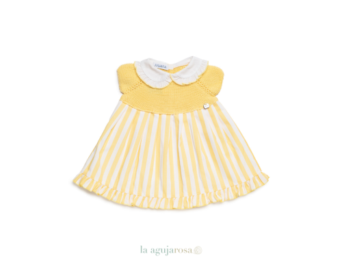 VESTIDO CUERPO DE PUNTO RAYADO DE LA COLECCIÓN LIMÓN DE JULIANA