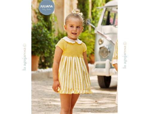 VESTIDO CUERPO DE PUNTO RAYADO DE LA COLECCIÓN LIMÓN DE JULIANA