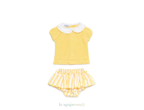 CONJUNTO BRAGA VOLANTE TELA RAYADA DE LA COLECCIÓN LIMÓN DE JULIANA