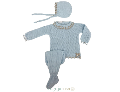 CONJUNTO 3P CANESÚ MOTAS EN CELESTE DE LA COLECCIÓN MIEL DE JULIANA