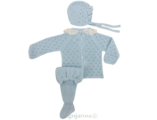 CONJUNTO TODO CALADO PUNTILLA CELESTE DE LA COLECCIÓN CARAMELO DE JULIANA