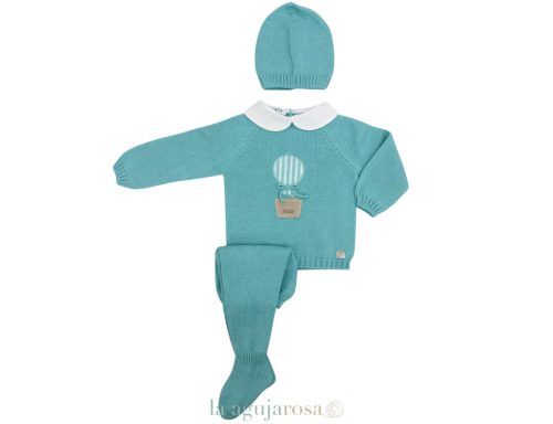 CONJUNTO 3 P BORDADO GLOBO DE LA COLECCIÓN MELOCOTÓN EN VERDE AGUA DE JULIANA