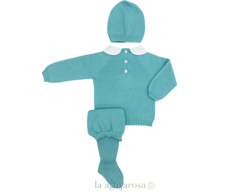 CONJUNTO 3 P BORDADO GLOBO DE LA COLECCIÓN MELOCOTÓN EN VERDE AGUA DE JULIANA