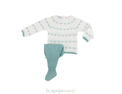 CONJUNTO 2P LINES EN BLANCO VERDE AGUA DE LA COLECCIÓN MELOCOTÓN DE JULIANA