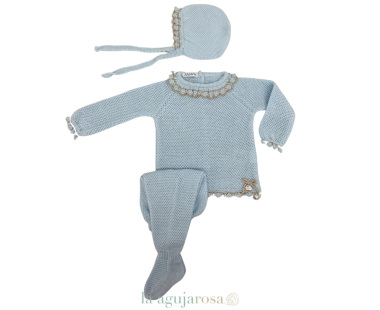 CONJUNTO 3P RECOGIDAS LAZO CELESTE/BEIGE DE LA COLECCIÓN...