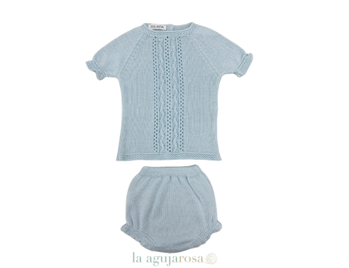 CONJUNTO BRAGA PUNTOS TACHÓN CALADOS CELESTE DE LA COLECCIÓN KIWI DE JULIANA