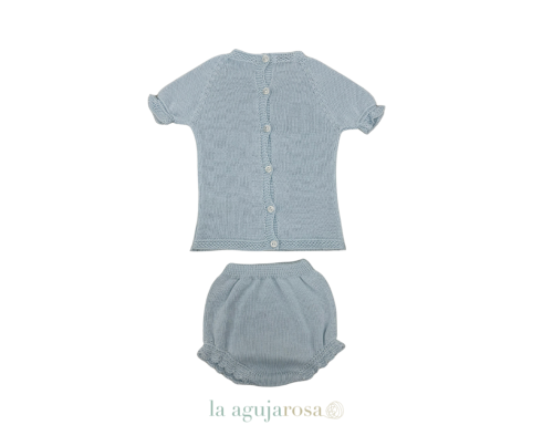 CONJUNTO BRAGA PUNTOS TACHÓN CALADOS CELESTE DE LA COLECCIÓN KIWI DE JULIANA