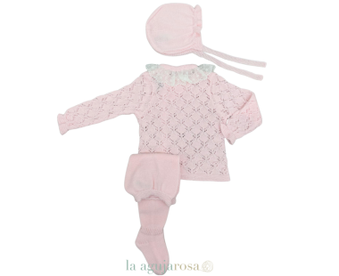 CONJUNTO 3P CALADO ROMBOS ROSA DE LA COLECCIÓN CANELA DE... 2